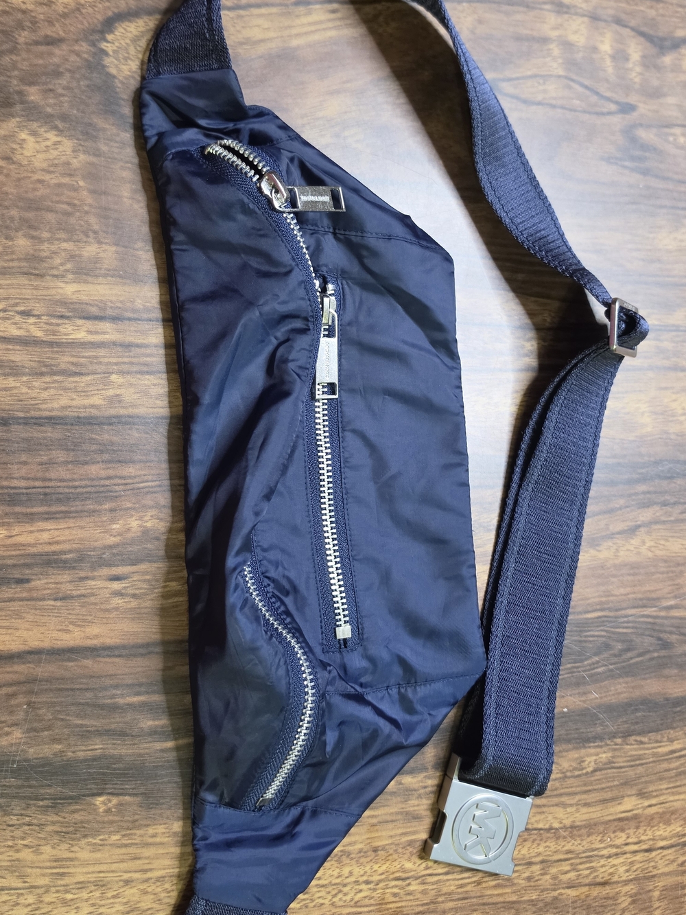 Michael Kors Navy Blue Nylon Crossbody Belt Bag Fanny Pack Silver Buckle